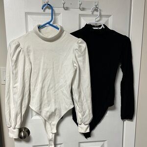 White and Black Long Sleeve Bodysuits